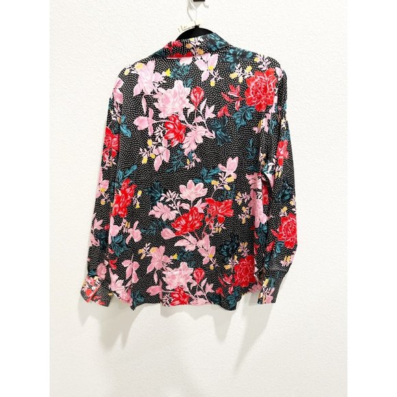 Tell Your Friends Womens Long Sleeve Shirt Button Up Alicia Print Silk Size L - Picture 4 of 8